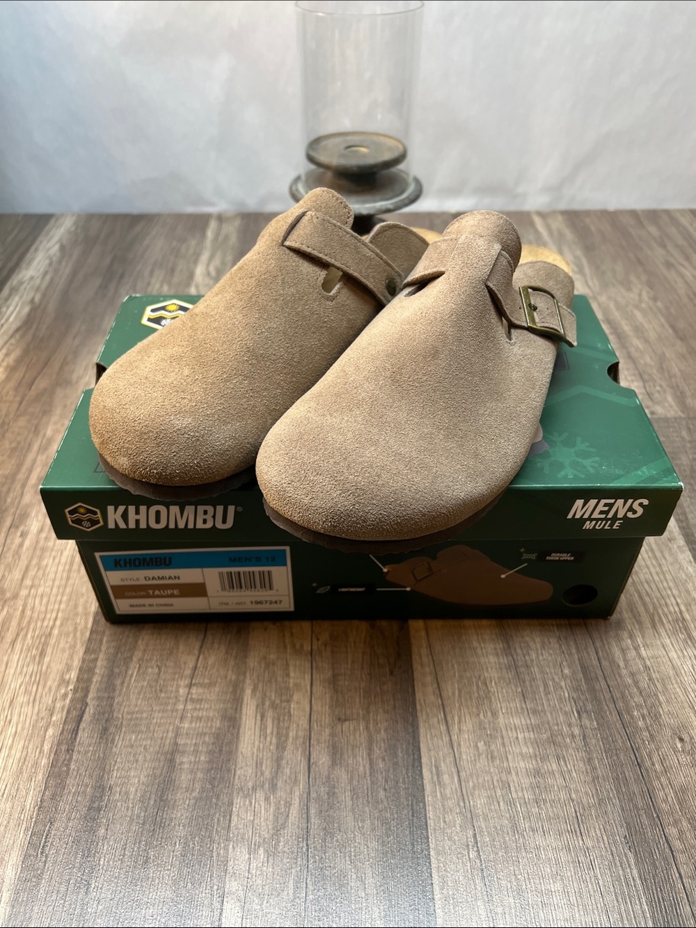 Khombu Men's Taupe Suede Slip-On Mule with Buckle Size 12